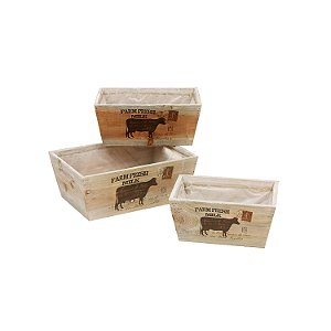 CJ DE CACHEPOTS DE MADEIRA 3 PCS