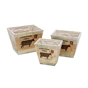 CJ DE CACHEPOTS DE MADEIRA 3 PCS