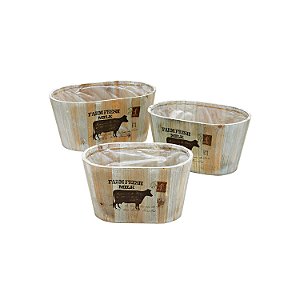 CJ DE CACHEPOTS DE MADEIRA 3 PCS