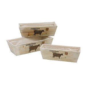 CJ DE CACHEPOTS DE MADEIRA 3 PCS