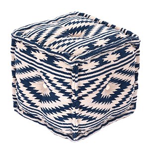 PUFF EM TECIDO AZUL E BRANCO 40CM X 40CM X 40CM