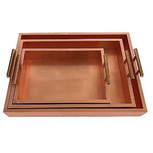 CONJ. DE TRES BANDEJAS DE MANDEIRA COBRE  3 PCS G  47CM X 9,