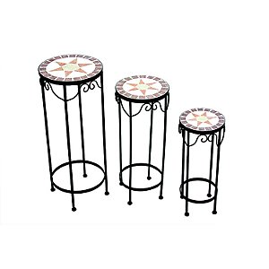 CONJ. DE FLOREIRAS DE FERRO ESTILO MOSAICO 3 PCS- REDONDA