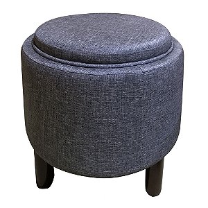 BANQUETA DE MADEIRA E TECIDO AZUL JEANS