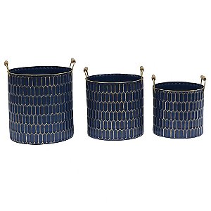 CONJ DE CESTOS DE METAL AZUL  3 PECAS