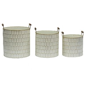 CONJ DE CESTOS DE METAL BRANCO  3 PECAS