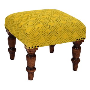 MINI BANCO EM TECIDO E MADEIRA AMARELO 40CM X 40CM X 35CM
