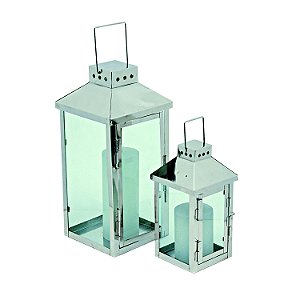 CONJUNTO DE LANTERNAS DECORATIVAS DE METAL CROMADO