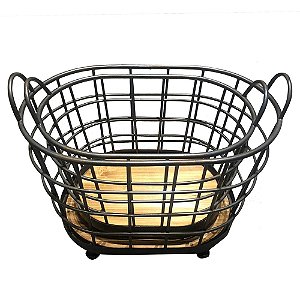CONJ. DE CESTOS DE METAL E MADEIRA  2 PCS G  52CM X 34CM X 3