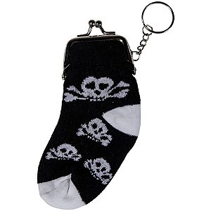 SY100676AS - CHAVEIRO E PORTA MOEDAS SOCKS SKULL PRETA