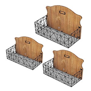 CJ DE CESTOS DE FERRO E MADEIRA G45,7 X 21,3 X 32,1CM  M40 X