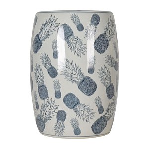 BANQUETA DE PROCELANA AZUL CLARO  ABACAXI 32CM X 44CM