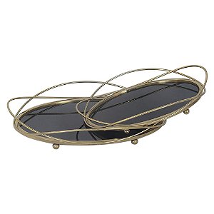 CONJ. DE BANDEJAS EM METAL E VIDRO DOURADO E PRETO  2 PCS G