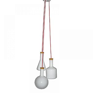 LUMINARIA DE TETO VIDRO THREE CHEMICAL BOTTLES BRANCO