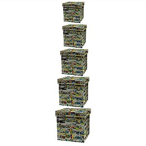 SET CAIXA ORGANIZADORA 5 PCS MADEIRA DC QUADRINHOS COLORIDO