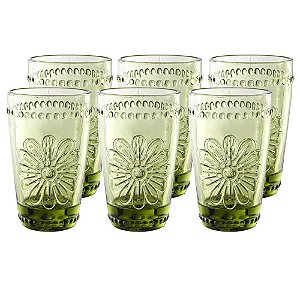 JOGO DE 6 COPOS WOODSTOCK EM VIDRO 355ML A13CM COR VERDE