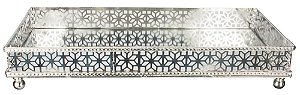 BANDEJA FLOWER RETANGULAR EM METAL NIQUELADO ESPELHADA 38X21.5X7CM
