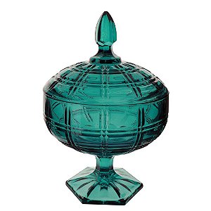 POTICHE QUARTIER COM PE EM CRISTAL D16,2XA11,5CM COR VERDE ESMERALDA