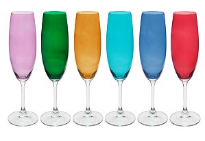JOGO DE 6 TACAS PARA CHAMPANHE ANNA COLORIDO EM CRISTAL ECOLOGICO 220ML A22,5CM SORTIDA