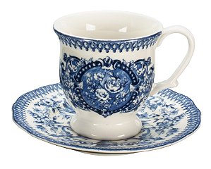 JOGO DE 12 PEÇAS PARA CAFÉ ENGLISH BLUE EM PORCELANA 45ML