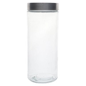 PORTA MANTIMENTO REDONDO EM VIDRO LISO COM TAMPA DE METAL COR PRATA 2,2L D11XA27CM