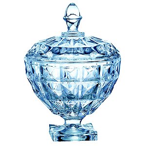 POTICHE AQUAMARINE COM PE EM CRISTAL D17,5XA25CM COR AZUL