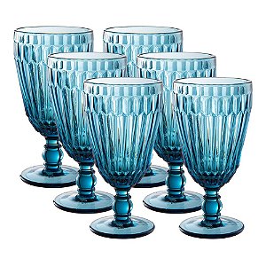 JOGO DE 6 TACAS BRETAGNE EM VIDRO 330ML A17CM COR AZUL