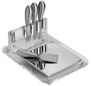 JOGO DE 5 PEÇAS PARA QUEIJO COM SUPORTE EM ACRILICO 26.7X19.9X10.3CM