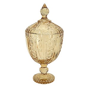 POTICHE VERSAILLES COM PE EM CRISTAL D15XA32CM COR AMBAR