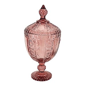 POTICHE VERSAILLES COM PE EM CRISTAL D15XA32CM COR ROSA