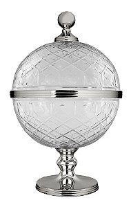 POTICHE DIAMOND DE VIDRO E METAL NIQUELADO 33CM