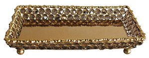 BANDEJA CHAMPANHE RETANGULAR EM METAL E VIDRO ESPELHADA 30X18X6CM