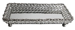 BANDEJA CLEAR RETANGULAR EM METAL E VIDRO ESPELHADA 30X18X6CM
