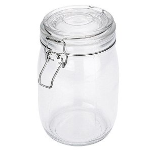 PORTA MANTIMENTO REDONDO EM VIDRO LISO COM TAMPA E TRAVA 1L D10,5XA17CM