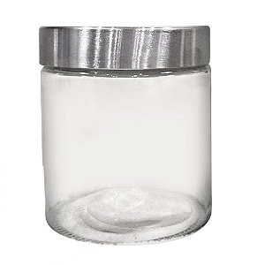 PORTA MANTIMENTO REDONDO EM VIDRO LISO COM TAMPA DE METAL COR PRATA 880ML D11XA12CM