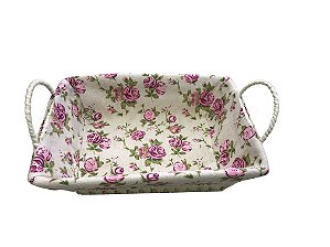 CESTA PARA PÃES RETANGULAR EM POLIESTIRENO COM TECIDO XADREZ 26X19X8CM