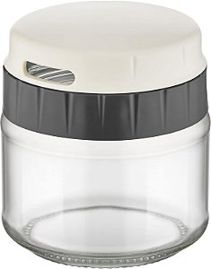 RALADOR DE QUEIJO EM VIDRO COM TAMPA EM PLASTICO COR CINZA 370ML D9X10CM
