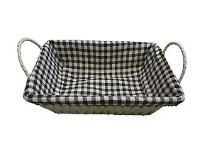 CESTA PARA PÃES RETANGULAR EM POLIESTIRENO COM TECIDO XADREZ 26X19X8CM