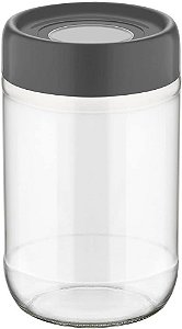 PORTA MANTIMENTO REDONDO RING EM VIDRO COM TAMPA EM PLASTICO COR CINZA 660ML D9XA15CM