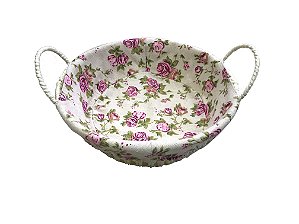CESTA PARA PAES REDONDA EM POLIESTIRENO COM TECIDO XADREZ 24X24X8CM
