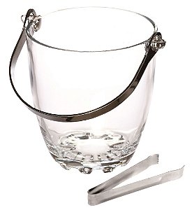 BALDE PARA GELO DE VIDRO COM PINÇA EM INOX