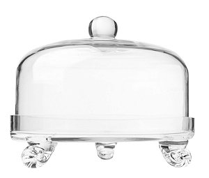 PRATO PARA BOLO DE VIDRO COM PÉ E TAMPA 22CM