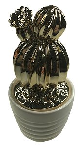 POTICHE DECORATIVO EM CERÂMICA CACTUS 16,8CM DOURADO