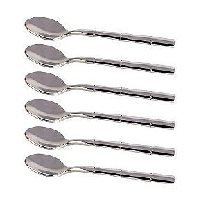 JG 6 COLHERES CAFE ACO INOX CABO ESTILO BAMBU E CAIXA PRETA