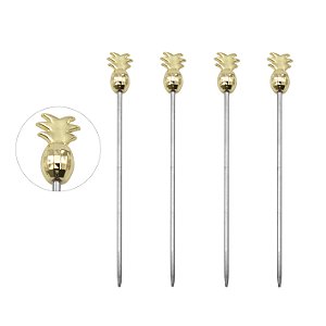 CJ APERITIVO PINEAPPLE 4 PECAS ACO INOX 9,8X2,2X15,2CM OURO