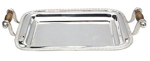 BANDEJA DELHI RETANGULAR EM LATÃO PRATEADO COM ALÇA 21X16CM