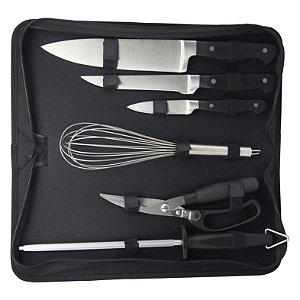 JG DE 6 PEÇAS PARA CHURRASCO EM INOX COM BOLSA DE NYLON