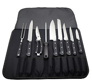 JG DE 9 PEÇAS PARA CHURRASCO EM INOX COM BOLSA DE NYLON