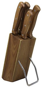 JG DE 6 PEÇAS PARA CHURRASCO EM INOX COM CABO DE MADEIRA