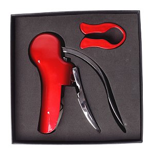 SACA-ROLHAS EM ZAMAC VERMELHO COM CORTADOR DE LACRE